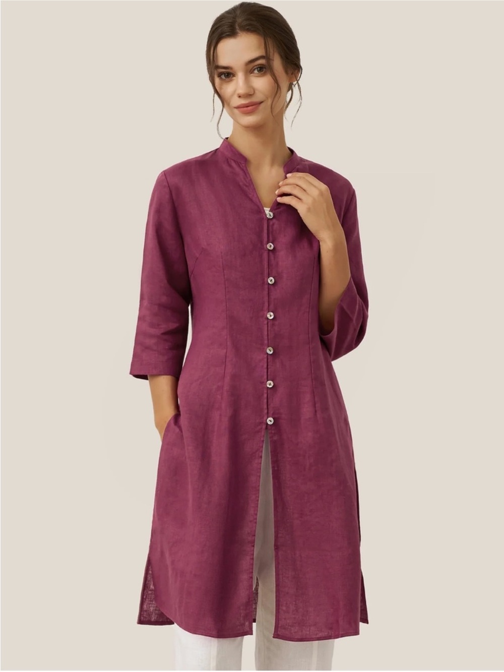 NWOT LINTICO 100% Linen Dillon Long Top Tunic Rosewood Pink Size small